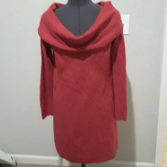 Red Cowl Neck Sweater Dress - Picture 3 of 5